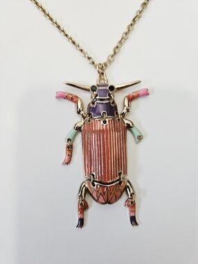 Colorful Articulated Beetle Pendant Necklace Enamel Jewerly